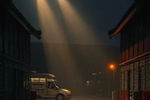 北方来客海报，雪夜车站月台上拖行李的旅人